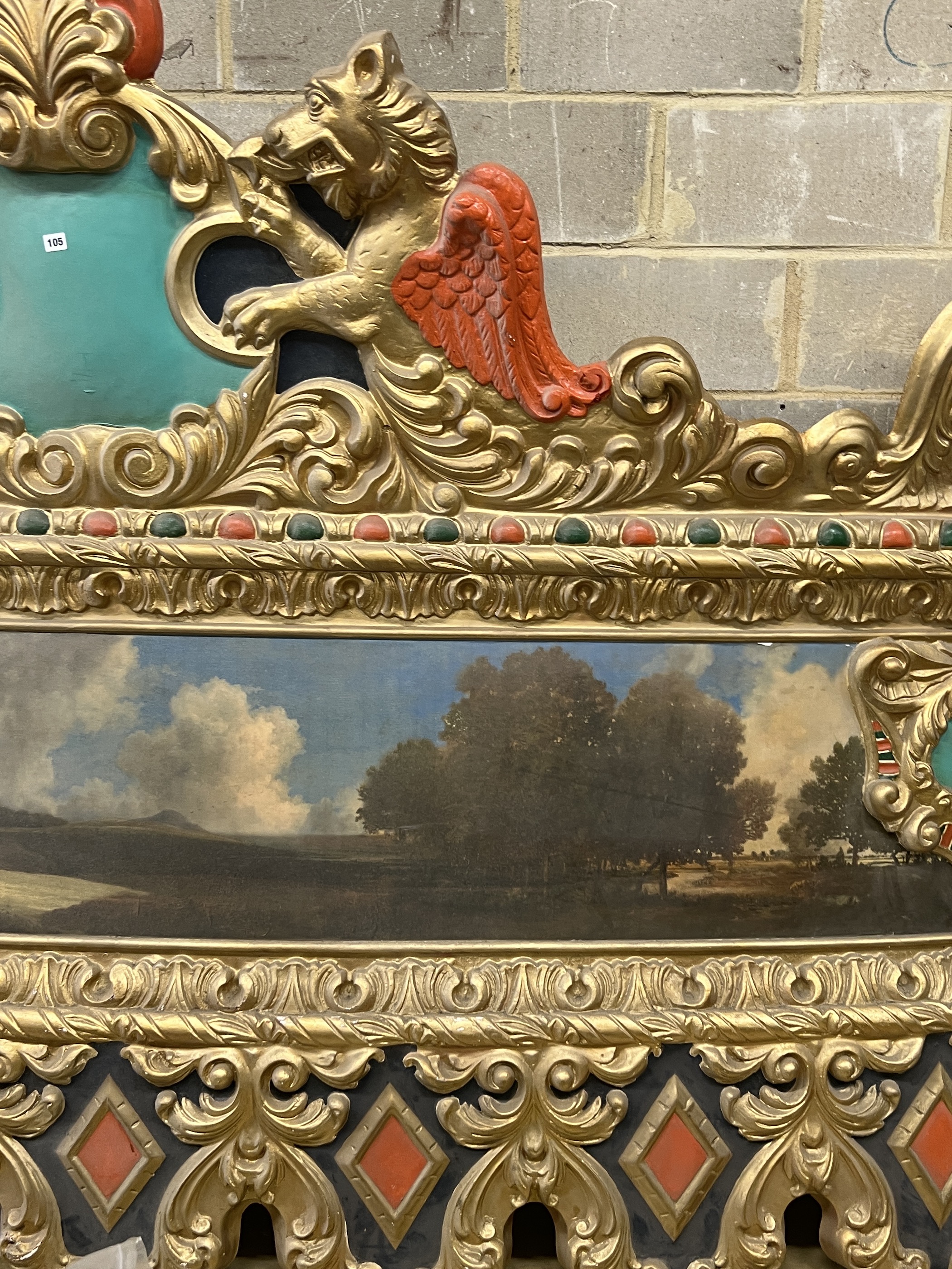 A painted fibreglass fairground panel, width 303cm, height 196cm
